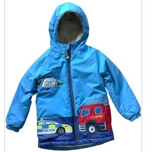 Mini Boden Emergency Vehicle Fleece Lined Hooded Blue Jacket Size 6-7 Y